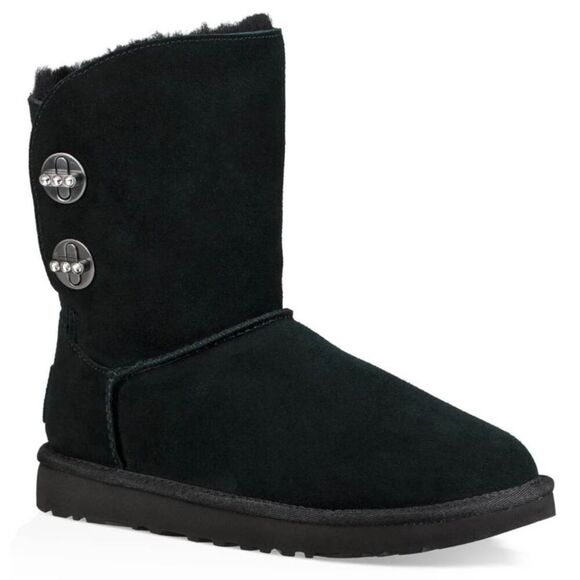 UGG Short Turnlock Rhinestones "Black" Winter Boot Size 6 - Picture 1 of 11